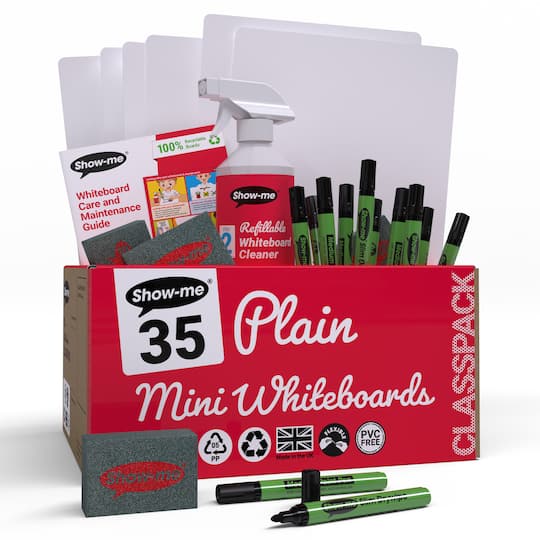 Show-me® A4 Plain Whiteboards Bulk Box Set